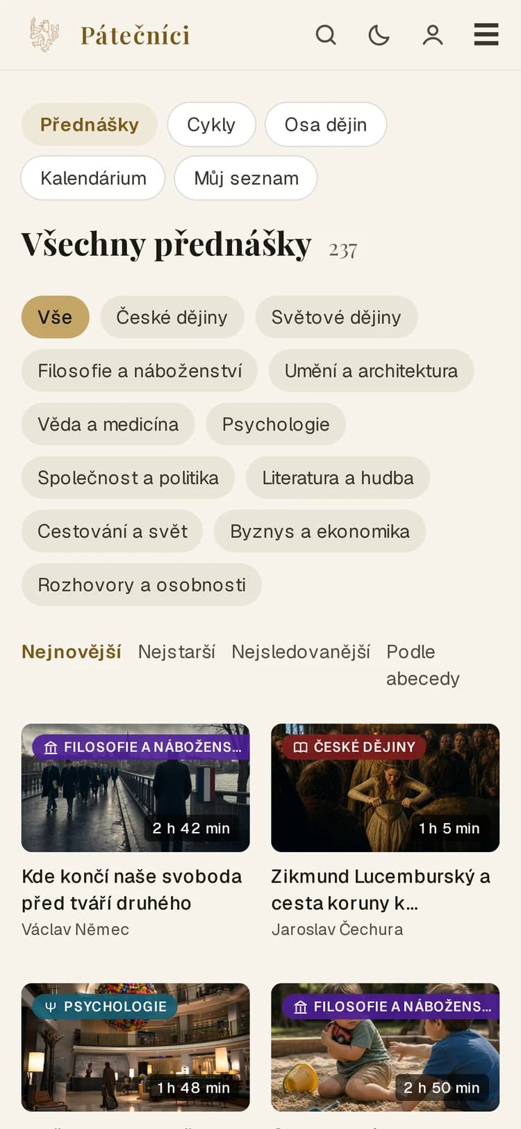 Aplikace Pátečníci: seznam přednášek v archivu