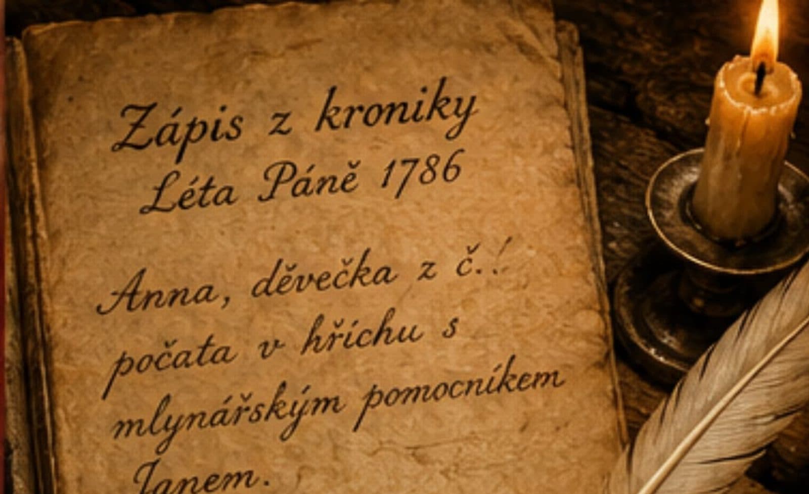 Zápis z kroniky z roku 1786 při svíčce